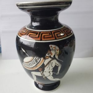 Greek Vase Hand Made & Painted Greek Warrior Black 5” Art Tradition Stamp.